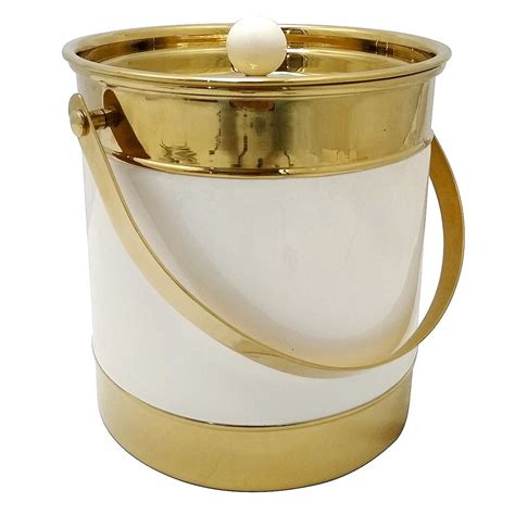 Gold Metal/White Enamel Deco Ice Bucket | At Home