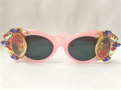 Pink Clout Goggles Pink Oval Sunglasses Embellished With Vintage
