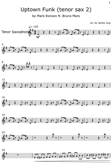Uptown Funk Tenor Sax 2 Sheet Music For Tenor Saxophone