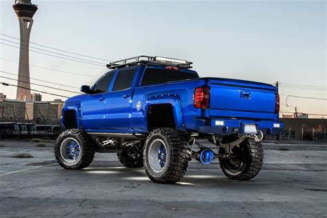 Electric Blue Silverado Hd With Fully Custom Suspension And Large Tires