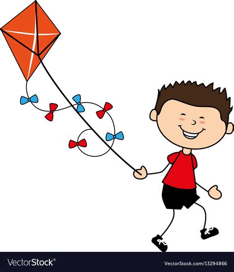 Cute Boy Flying Kite Avatar Character Royalty Free Vector