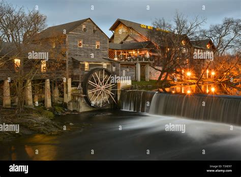 Old Mill Restaurant With Giant Water Wheel Waterfalls And Flowing