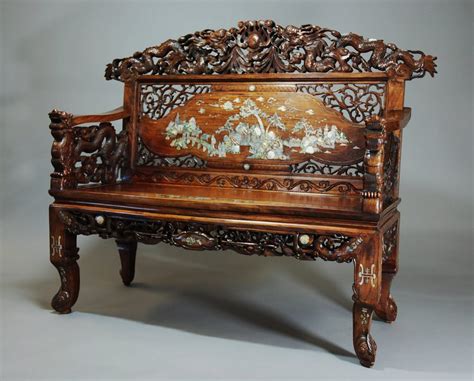 Carved Chinese And Inlaid Hardwood Low Bench Antiques Atlas