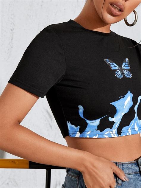 Is That The New Butterfly Print Crop Top Romwe Uk