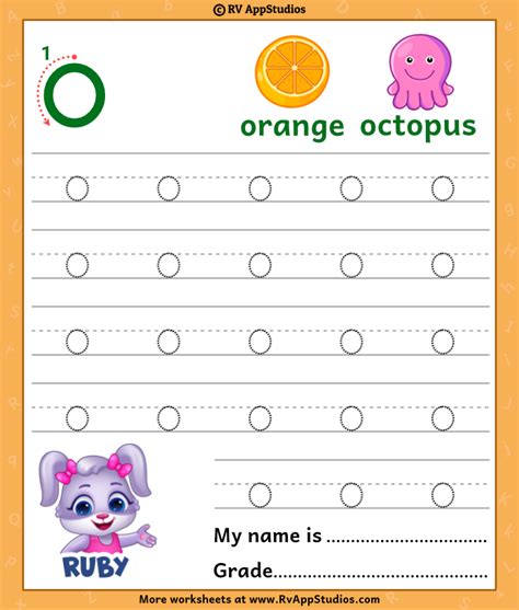 Lowercase letter o tracing worksheets