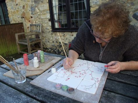 12 Handmade Bespoke Ceramic Tiles Pink Cherry Blossoms