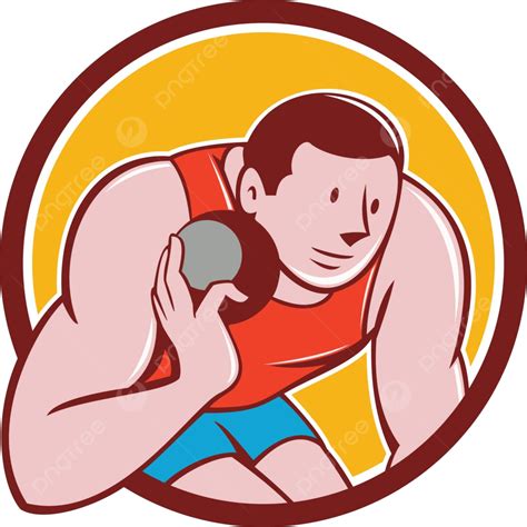 Cartoon Depiction Of A Track And Field Athlete Engaged In Shot Put With