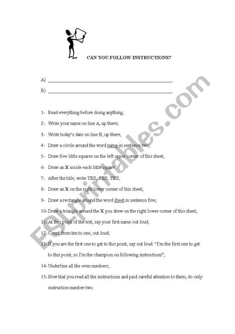 Can You Follow Instructions Esl Worksheet By Sarahtambur