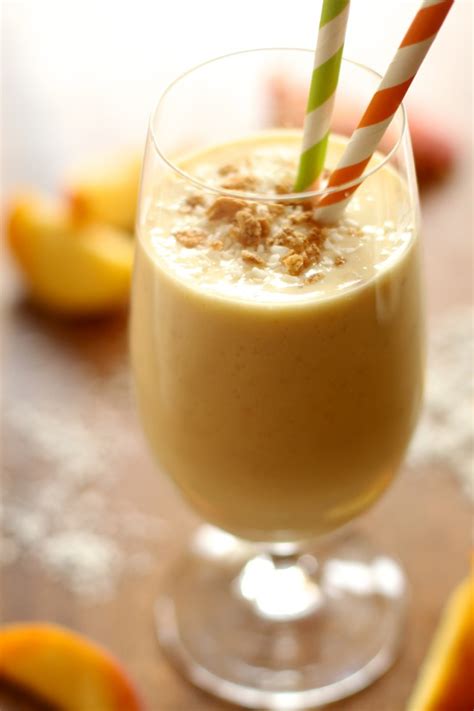 Peaches And Cream Protein Smoothie Running With Spoons