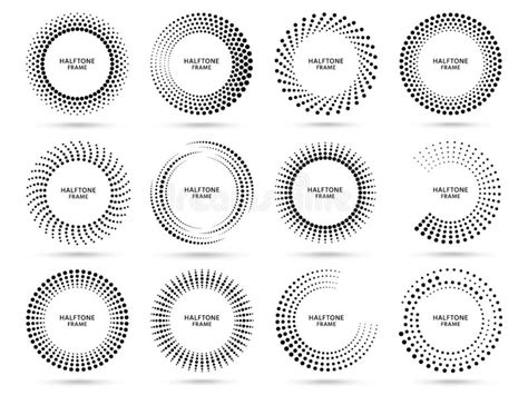 Halftone Vector Circular Dotted Frames Set Circle Dots Isolated On The