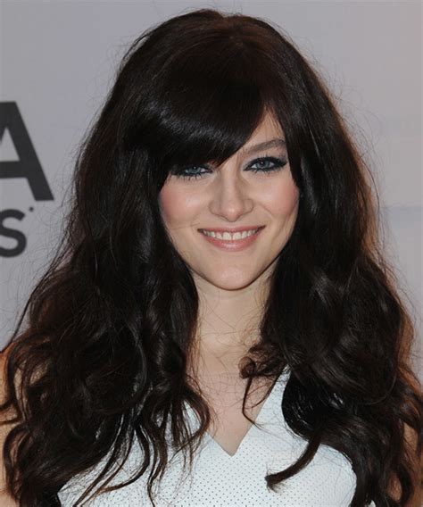 Aubrey Peeples Long Wavy Black Hairstyle With Side Swept Bangs