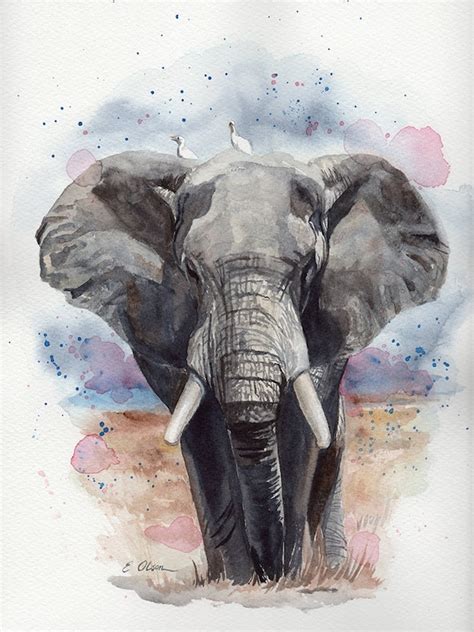 Art And Collectibles Painting Elephant Painting Original Watercolor