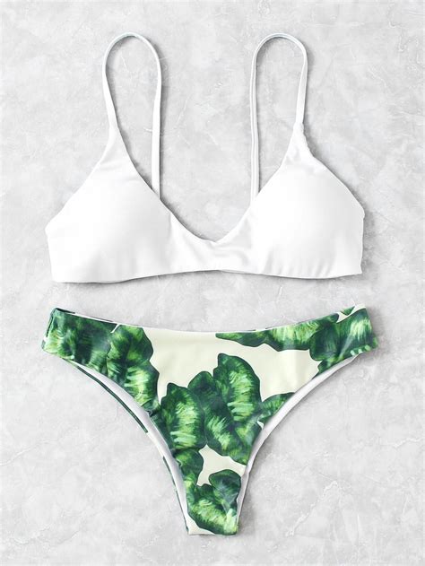 Shop Jungle Print Beach Bikini Set Online SheIn Offers Jungle Print