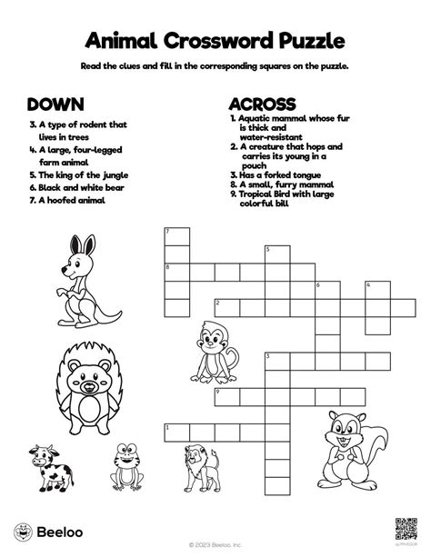 Simple Animal Crossword Puzzle - Free Printable Templates