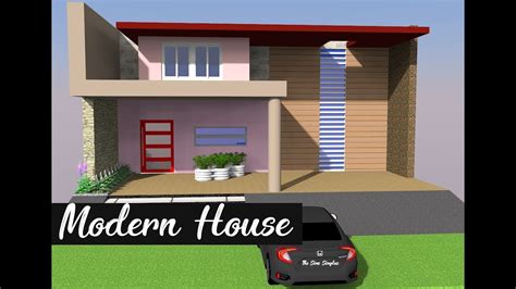 Sketchup Modern House Sketchup Speed Build Front Elevation Youtube