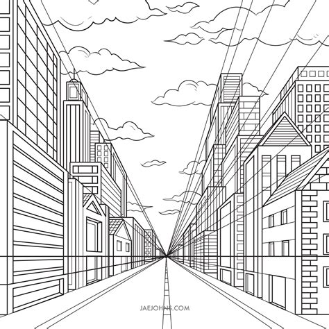 Perspective Drawing One Point Perspective Building Drawing