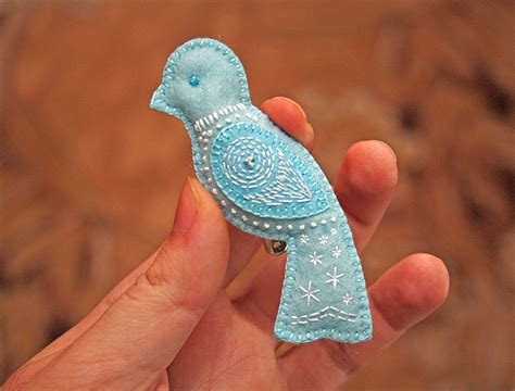 Winter Blue Bird Embroidered Brooch By Ailinn On