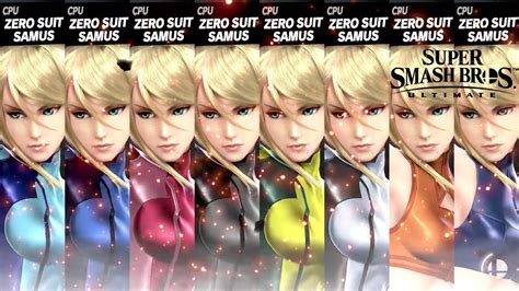 super smash bros ultimate all zero suit samus costume gameplay youtube