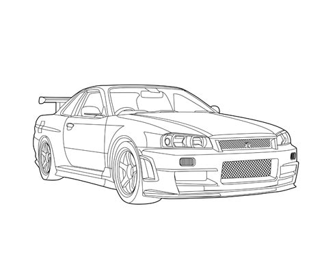 Nissan R Gtr Vector Line Drawing Illustration Digital Vector Skyline Gtr R Nissan Gtr R