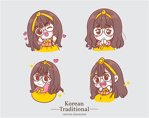Premium Vector Korean Characters Of Smiling Happy Cute Girls In