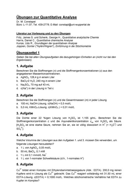 Die übungen sind für deutschlerner. Quanti Übungszettel 1 - CHE304001 - Uni Wuppertal - StuDocu