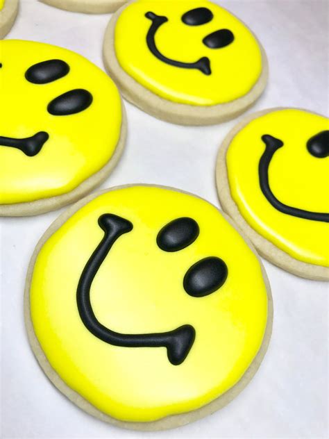Smiley Face Cookies Smiley Cookies Birthday Cookies Party Etsy