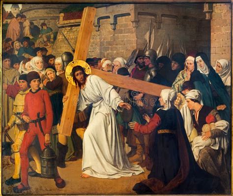 Antwerpen Fresko Jesus Ontmoet De Vrouwen Van Jeruzalem Door Josef