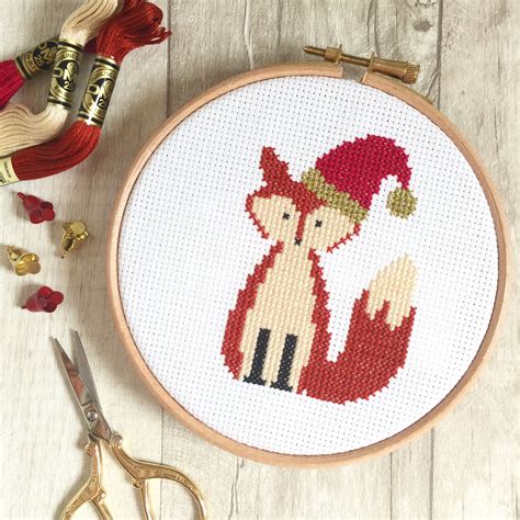 Christmas Fox Cross Stitch Kit For Beginners Hannah Hand Makes
