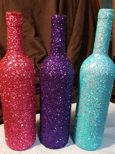 Glitter Wine Bottles Wine Bottle Crafts Wrapped Wine Bottles Bottles And Jars Bottle Cake