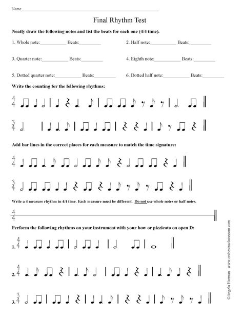 Orchestra Classroom Beginning Final Rhythm And Fingering Test Music