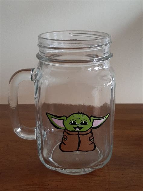 Baby Yoda Wine Glass Baby Yoda Mason Jar Glass Hand Painted Etsy