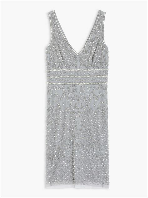 lace and beads louisa bead embellished knee length dress grey at john lewis and partners