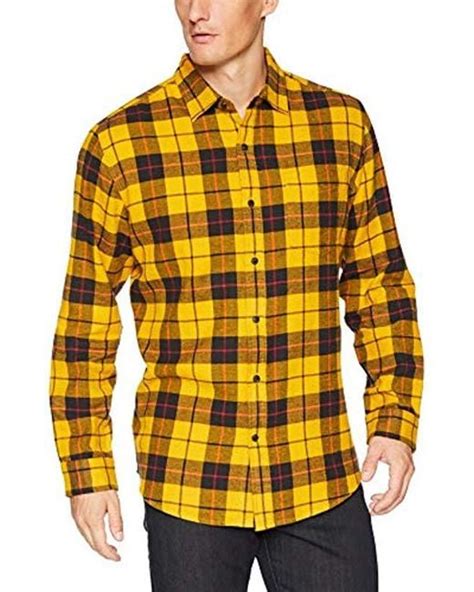 Amazon Essentials Regular Fit Long Sleeve Plaid Flannel Shirt In Yellow