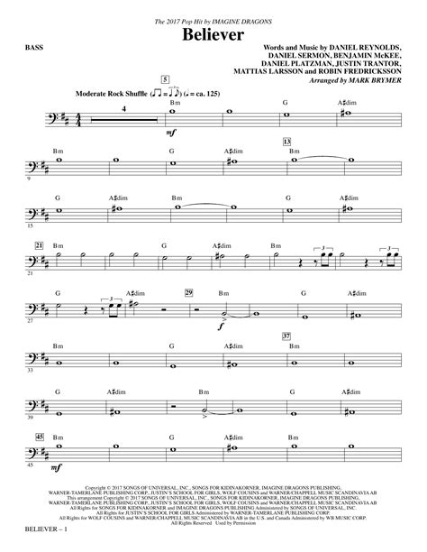 Download and print believer sheet music for big note piano by imagine dragons from sheet music direct. Believer (arr. Mark Brymer) - Bass Sheet Music | Imagine Dragons | Choir Instrumental Pak