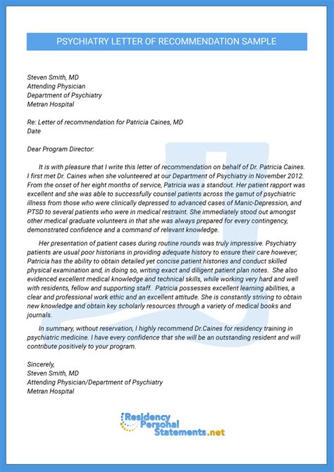 Psychiatry Letter Of Recommendation Sample 20192020 Residency