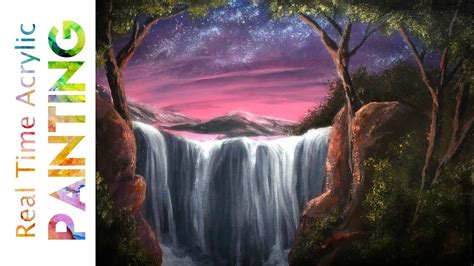 I Painted A Surreal Waterfall With Glowing Stars A How To Paint