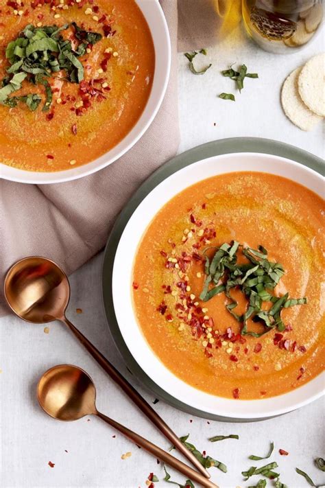 Tomato soup vs some similar condiments/soups: Vegan Cream Of Tomato Soup With Cashews | Naughty Nutrition This soup is completely plant-based ...
