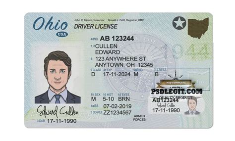 Ohio Driver License Psd Template In 2021 Psd Templates Drivers