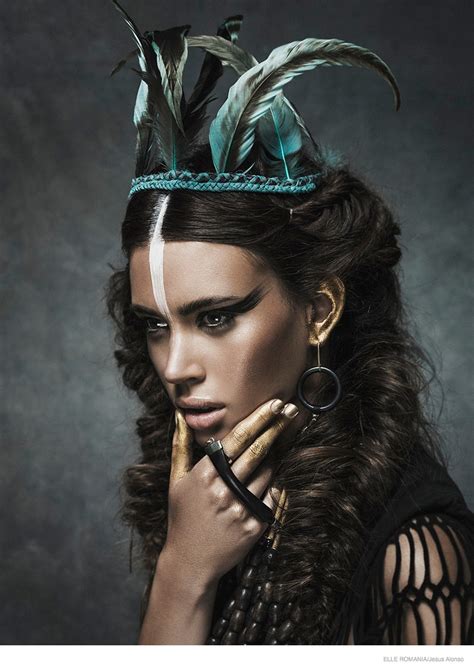 Nuria Nieva In Tribal Chic Fashion For Elle Romania By Jesus Alonso
