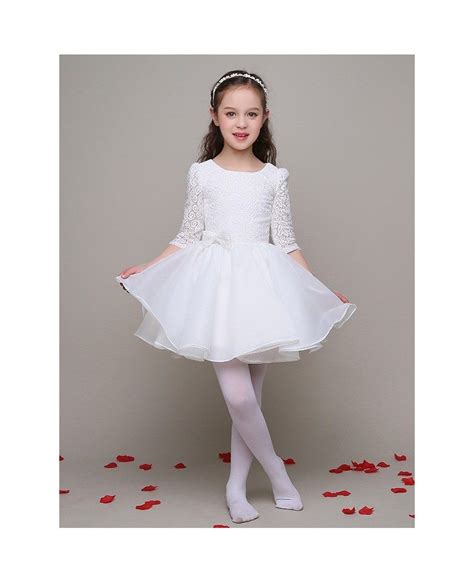 34 Sleeves Simple Organza Short Flower Girl Dress With