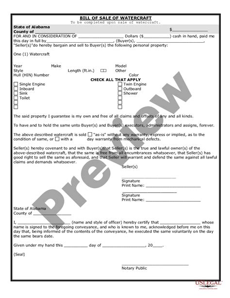 Boat Bill Of Sale Alabama With Notary Us Legal Forms