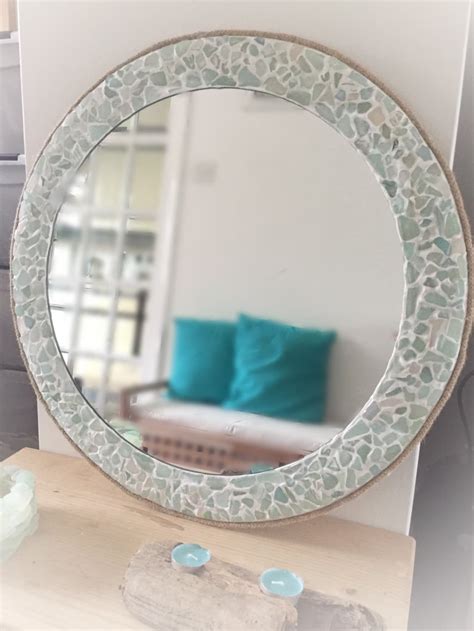 Large Round Sea Glass Mirror Isle Of Wight Beach Home Decor Etsy In