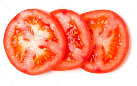 Slices Of Tomato Isolated On White Background Top View Flat Lay