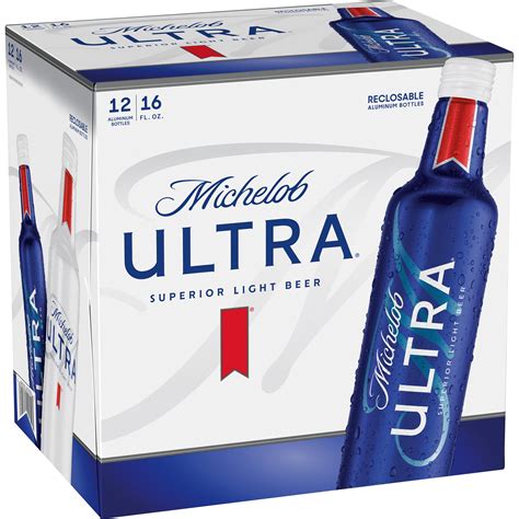 Michelob Ultra Light Beer 12 Pack 16 Fl Oz Reclosable Aluminum