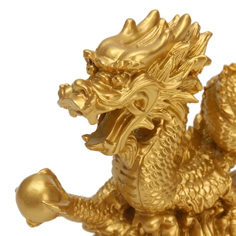 Resin Gold Dragon Figurine Statue Ornaments Chinese Geomancy Home