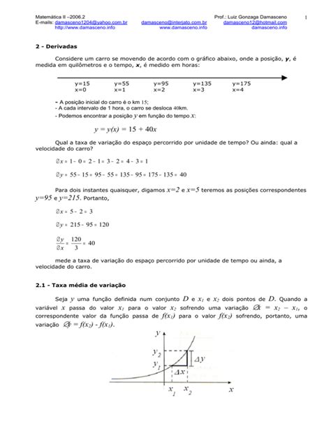 Derivadas Regras de derivação e Regra da cadeia