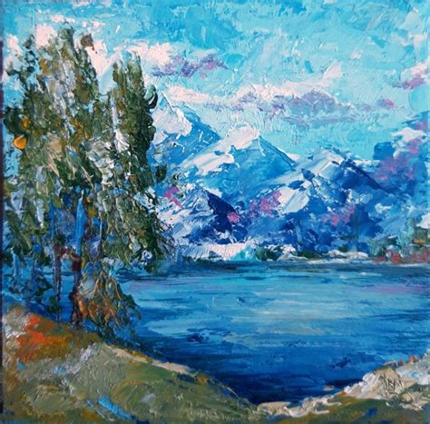 Landscape Painting Lake Original Art 4by4 Etsy