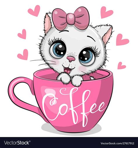 Cute Cartoon Kitten Is Sitting In A Cup Of Coffee Download A Free