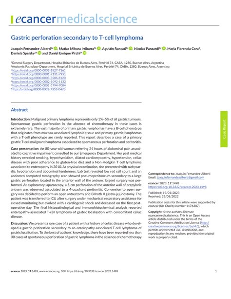 Pdf Gastric Perforation Secondary To T Cell Lymphoma