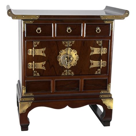 Oriental Furniture Korean End Table With 3 Drawers Asian Oriental